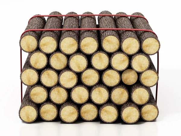 Heap of logs isolated on white background. 3D illustration — Stock Photo, Image