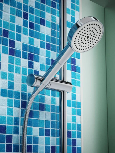 Shower head and fitting on the wall. 3D illustration — Stock Photo, Image