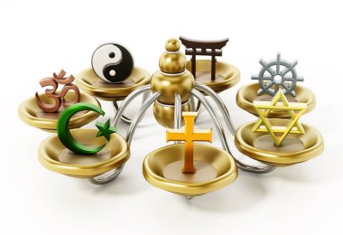 Spiritual and religious symbols isolated on white. 3D illustration clipart