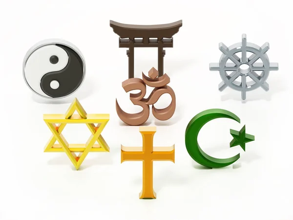 Spiritual and religious symbols isolated on white. 3D illustration — Stock Photo, Image