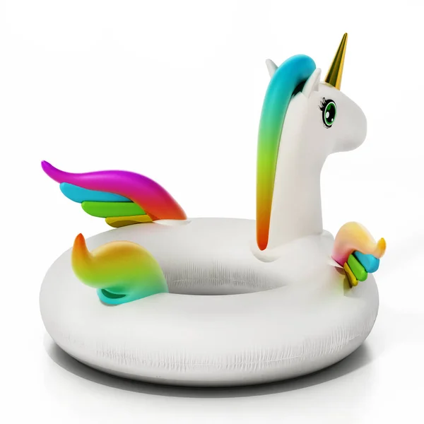 Boya infantil en forma de unicornio aislada sobre fondo blanco. Ilustración 3D — Foto de Stock