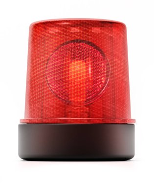 Beyaz arkaplanda yanıp sönen kırmızı alarm ışığı var. 3d illüstrasyon