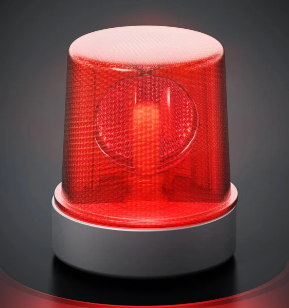 Luz de alarme vermelha intermitente isolada no fundo preto. Ilustração 3D — Fotografia de Stock
