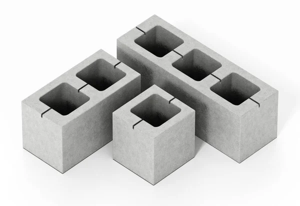 Betão tijolos cinzentos isolados sobre fundo branco. Ilustração 3D — Fotografia de Stock