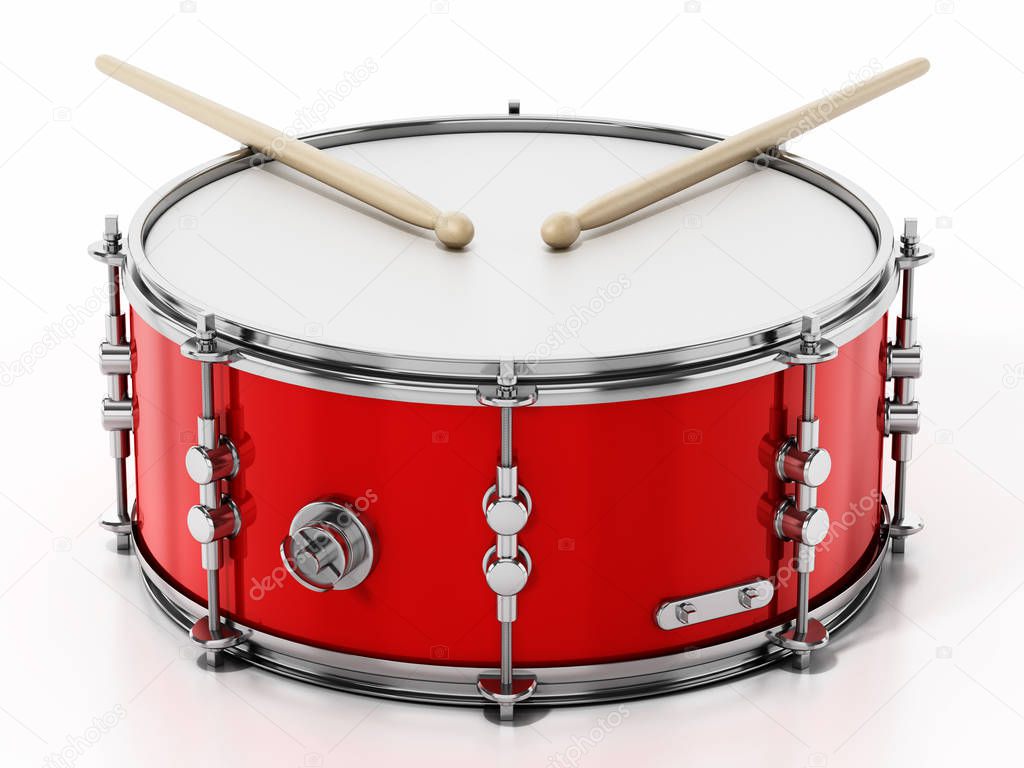 Snare drum set isolated on white background. 3D illustration