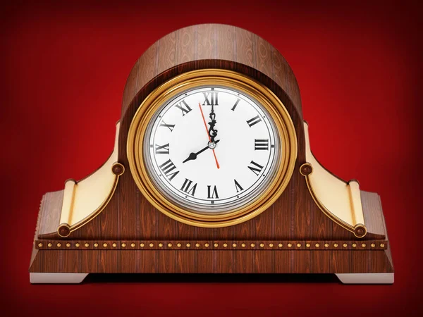 Antique chimney clock isolated on red background. 3D illustration — Stock Photo, Image