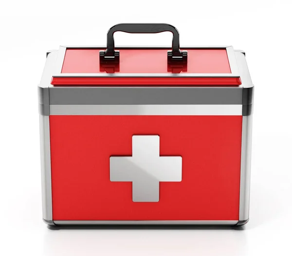 Metal case first aid kit isolated on white background. 3D illustration — Stock Photo, Image