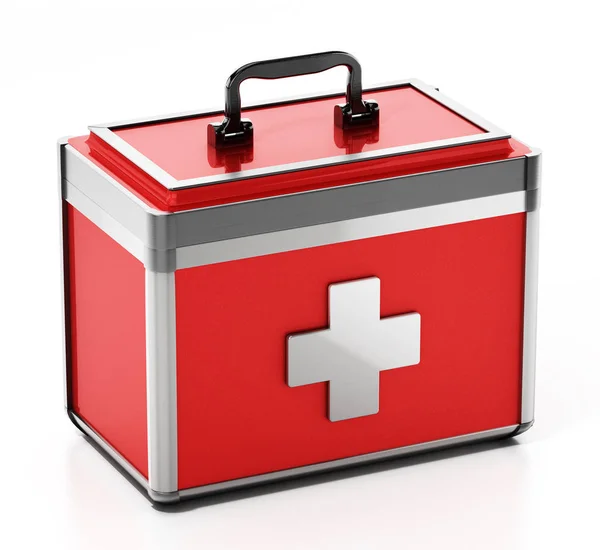 Metal case first aid kit isolated on white background. 3D illustration — Stock Photo, Image