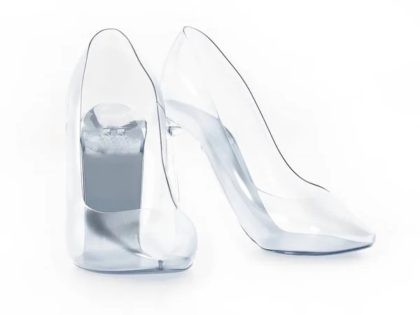 Стеклянные туфли изолированы на белом фоне. 3D иллюстрация — стоковое фото