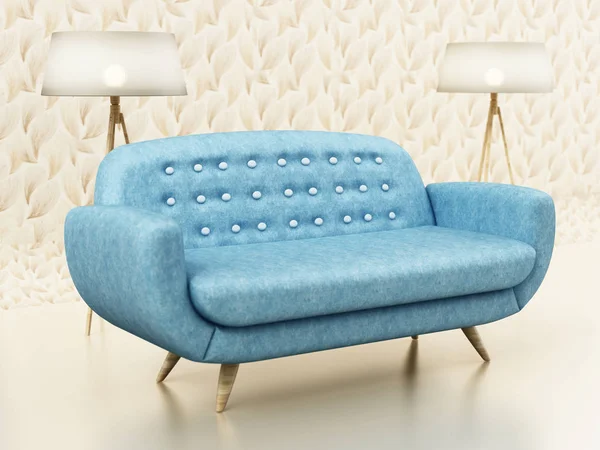Bequemes Sofa auf Vintage-Tapete. 3D-Illustration — Stockfoto