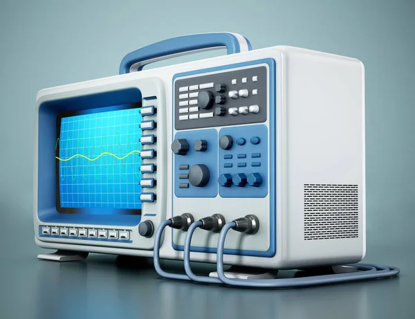 Oscilloscope standing on green background. 3D illustration — 스톡 사진