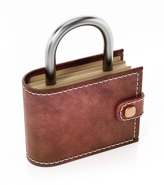 Wallet with padlock top isolated on white background. 3D illustration — Stock Photo, Image