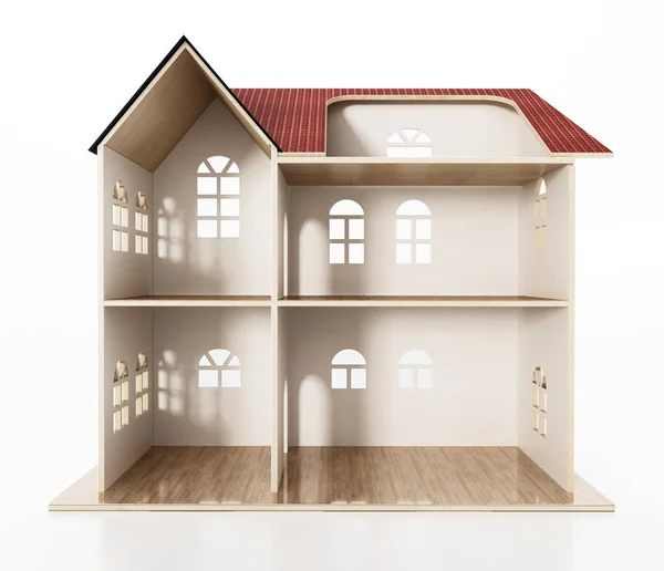 Classic wooden dollhouse isolated on white background. 3D illustration — Stock Photo, Image