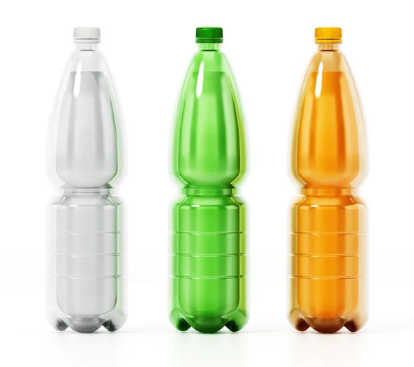 Botellas de bebidas no alcohólicas aisladas sobre fondo blanco. Ilustración 3D —  Fotos de Stock