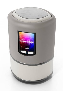 Lcd ekranlı akıllı hoparlör beyaz arkaplanda izole edildi. 3d illüstrasyon