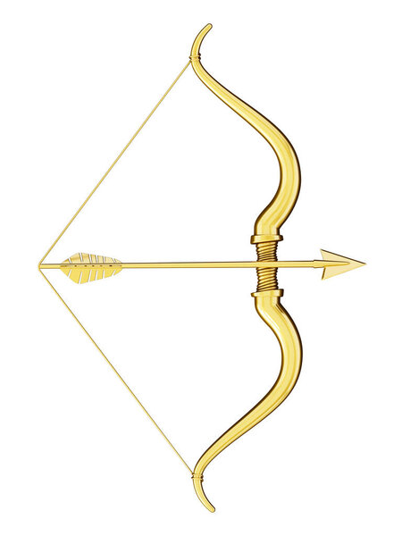 Cupid's bow and arrow with heart shape. 3D illustration