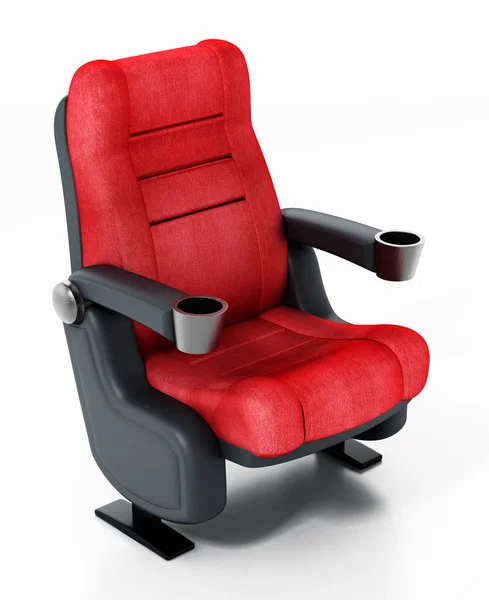 Red cinema chair isolated on white background. 3D illustration — 스톡 사진