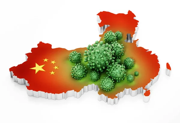 Groupe Virus Sur Carte Drapeau Chine Illustration — Photo