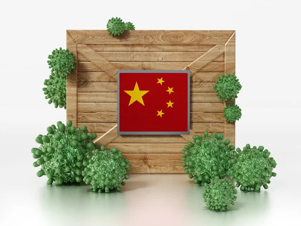 Groupe Virus Sur Carte Drapeau Chine Illustration — Photo