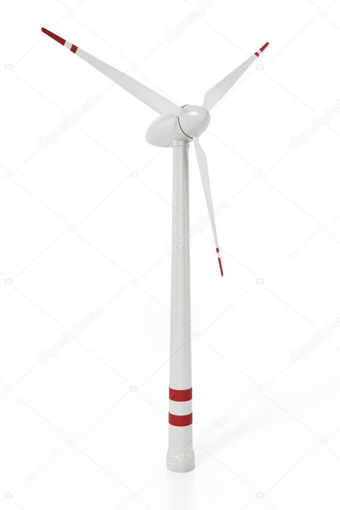 Wind turbine isolated on white background. 3D illustration.