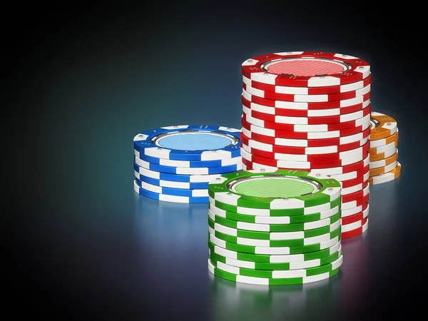 Casino Chips Auf Reflektierendem Dunklem Hintergrund Illustration — Stockfoto