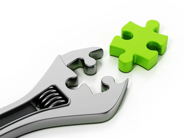 Wrench Puzzel Deel Geïsoleerd Witte Achtergrond Illustratie — Stockfoto