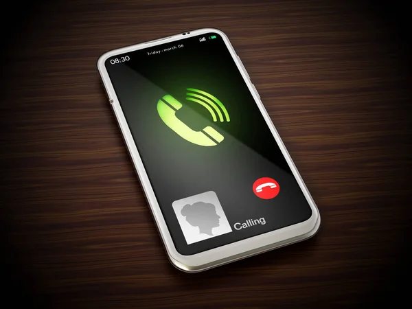 Fictitious smartphone call screen and icons. 3D illustration.