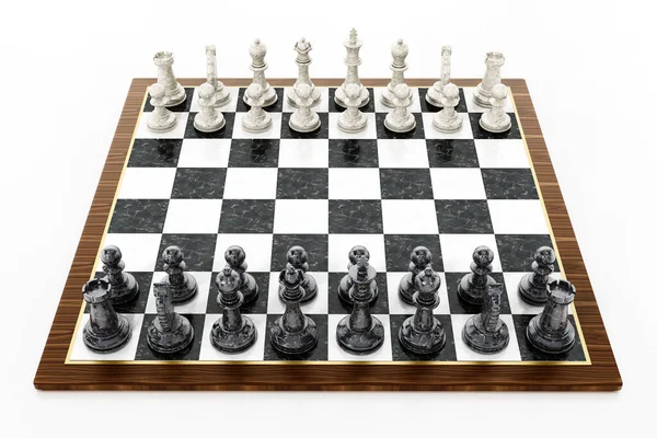 Échecs Avec Des Pièces Échecs Noires Blanches Isolées Sur Fond — Photo