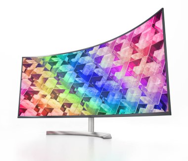 Soyut arka planı beyaz arkaplanda izole edilmiş ultra geniş çaplı Led monitörü. 3d illüstrasyon.