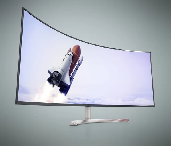 Monitor Led Ultrawide Con Immagine Del Mio Portfolio Illustrazione — Foto Stock