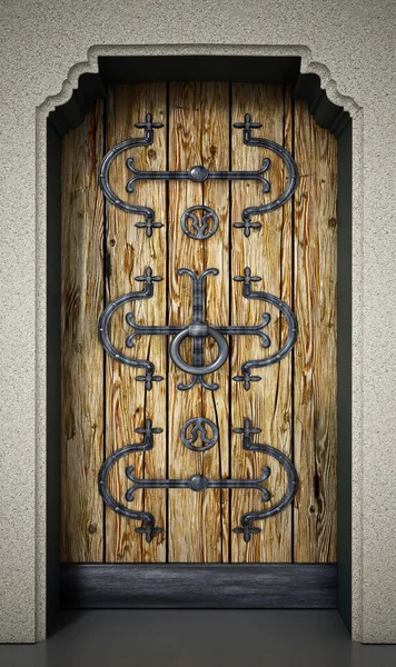 Элегантно Украшенная Деревянная Дверь Иллюстрация — стоковое фото