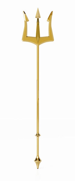 Gold trident isolated on white background. 3D illustration.