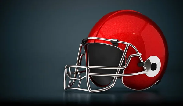 Red football helmet isolated on black background. 3D illustration.