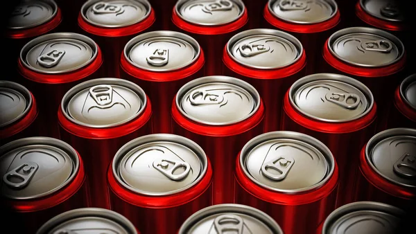 Latas Vermelhas Fundo Refrigerantes Não Alcoólicos Ilustração — Fotografia de Stock