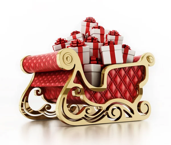 Santa Slee Geladen Met Giftboxen Geïsoleerd Een Witte Achtergrond Illustratie — Stockfoto