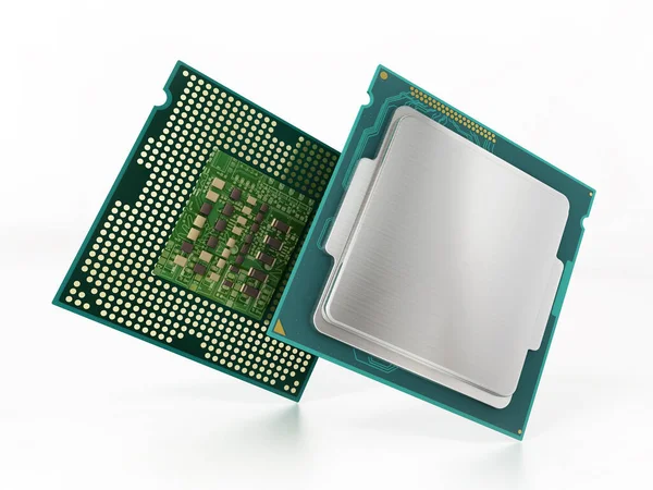 Cpu Front Och Baksida Isolerad Vit Bakgrund Illustration — Stockfoto