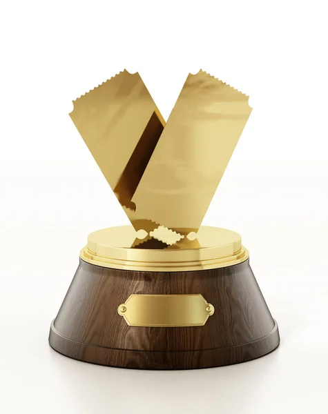 Golden Tickets Wooden Pedestal Cinema Award Illustration — Stock Photo, Image