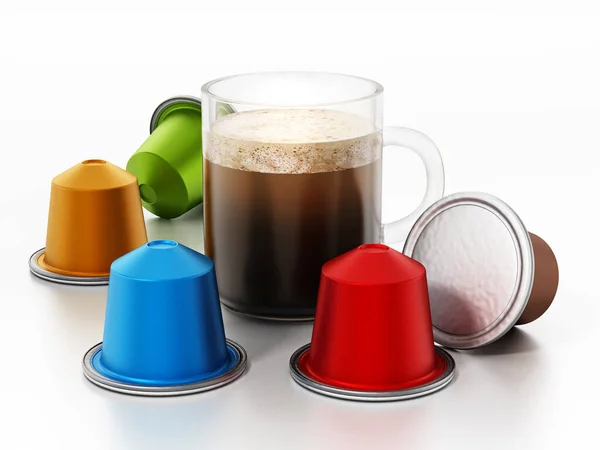 Capsule Tazza Caffè Isolati Sfondo Bianco Illustrazione — Foto Stock