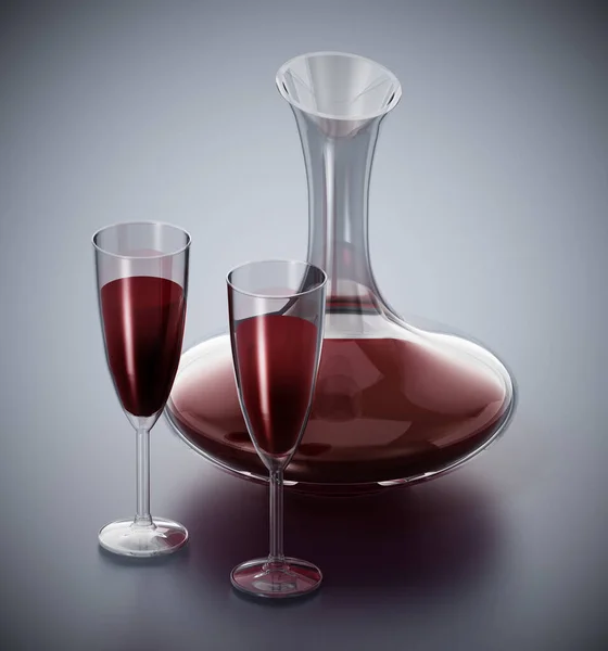 Decanter Vino Bicchieri Con Vino Rosso Illustrazione — Foto Stock