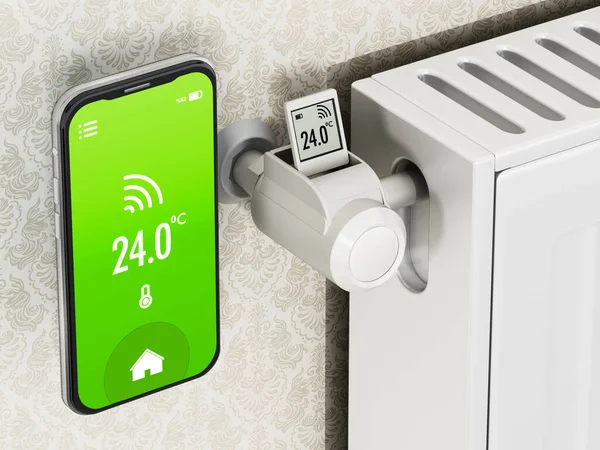 Smartphone Thermostatische Radiatorklep Met Lcd Scherm Illustratie — Stockfoto