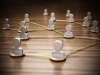 Beyaz üç boyutlu baş sembollerini birbirine bağlayan çizgiler. Bağlantı ve ağ konsepti. 3B illüstrasyon.