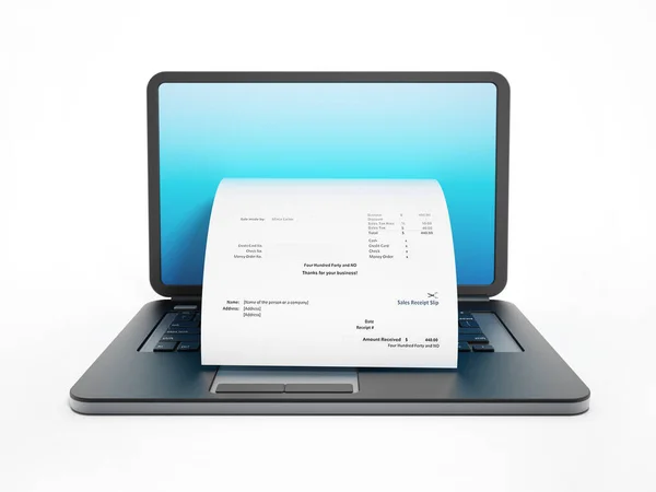 Fictitious Payment Receipt Coming Out Laptop Screen Illustration — Stock Photo, Image