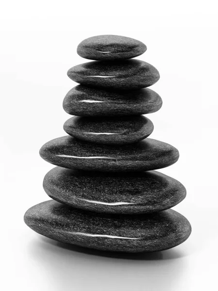 Fekete egyensúlyozó kövek elszigetelt fehér háttérrel. 3D illusztráció — Stock Fotó