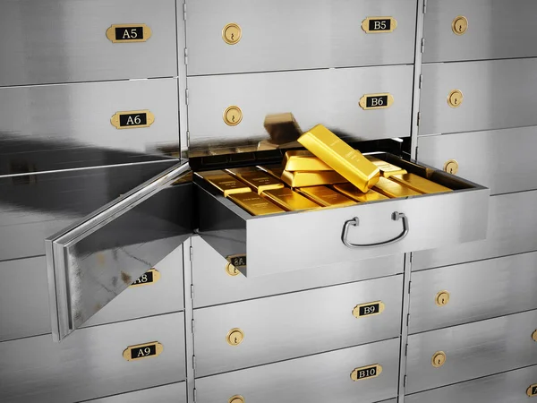 Золоті Злитки Всередині Депозитної Скриньки Приватного Банку Ілюстрація — стокове фото