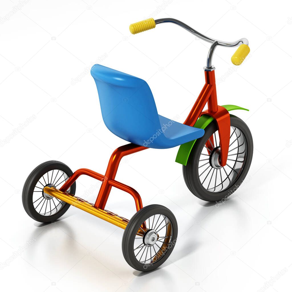 Child bicycle or tricycle isolated on white background. 3D illustration.