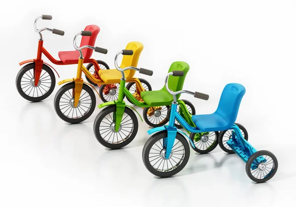 Bicicletas Triciclos Infantiles Aislados Sobre Fondo Blanco Ilustración — Foto de Stock