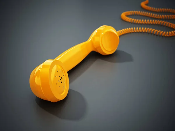 Жовтий Старовинний Телефонний Приймач Дріт Ізольовані Сірому Фоні Ілюстрація — стокове фото