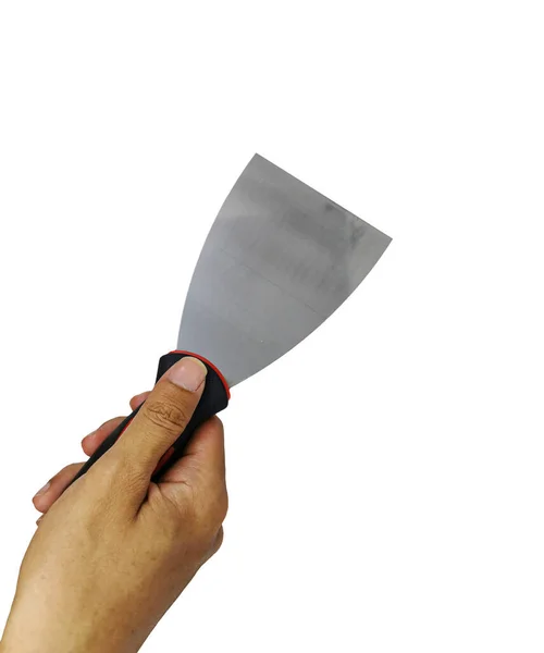 Χέρι Κρατώντας Ένα Μεταλλικό Μαχαίρι Στόκος Λευκό Φόντο Ένα Νέο — Φωτογραφία Αρχείου