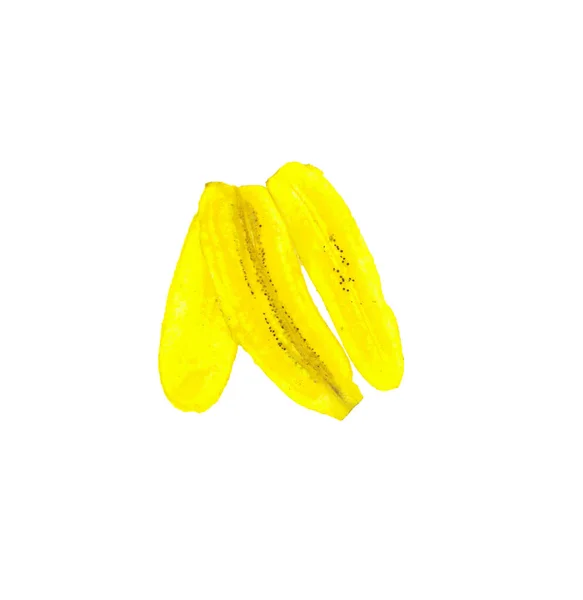 Drie Bananenchips Witte Achtergrond Lekkere Gebakken Bananenschijfjes — Stockfoto