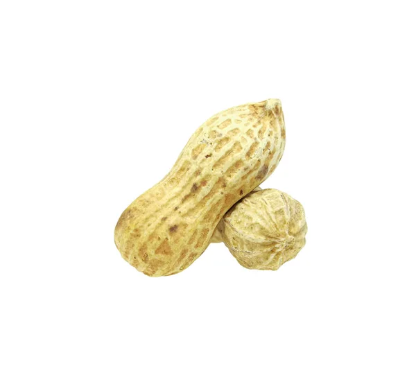 Zwei Erdnüsse Mit Isolierter Textur Auf Weißem Hintergrund Getrocknete Erdnüsse — Stockfoto